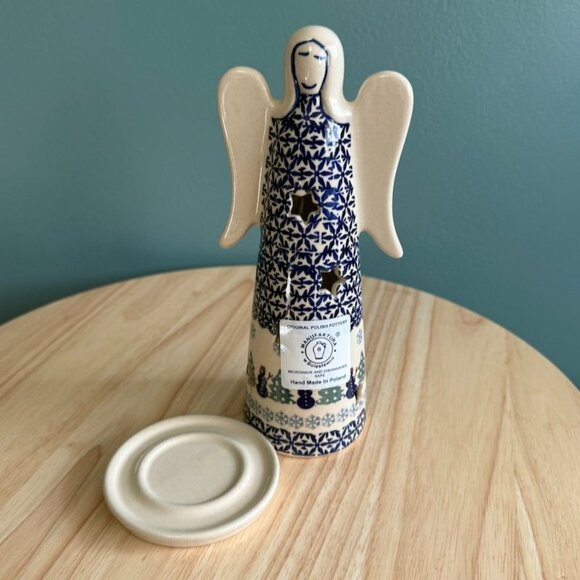 Boleslawiec Polish Pottery Angel Tealight Holder Handcrafted In Poland With Chri - Picture 2 of 10